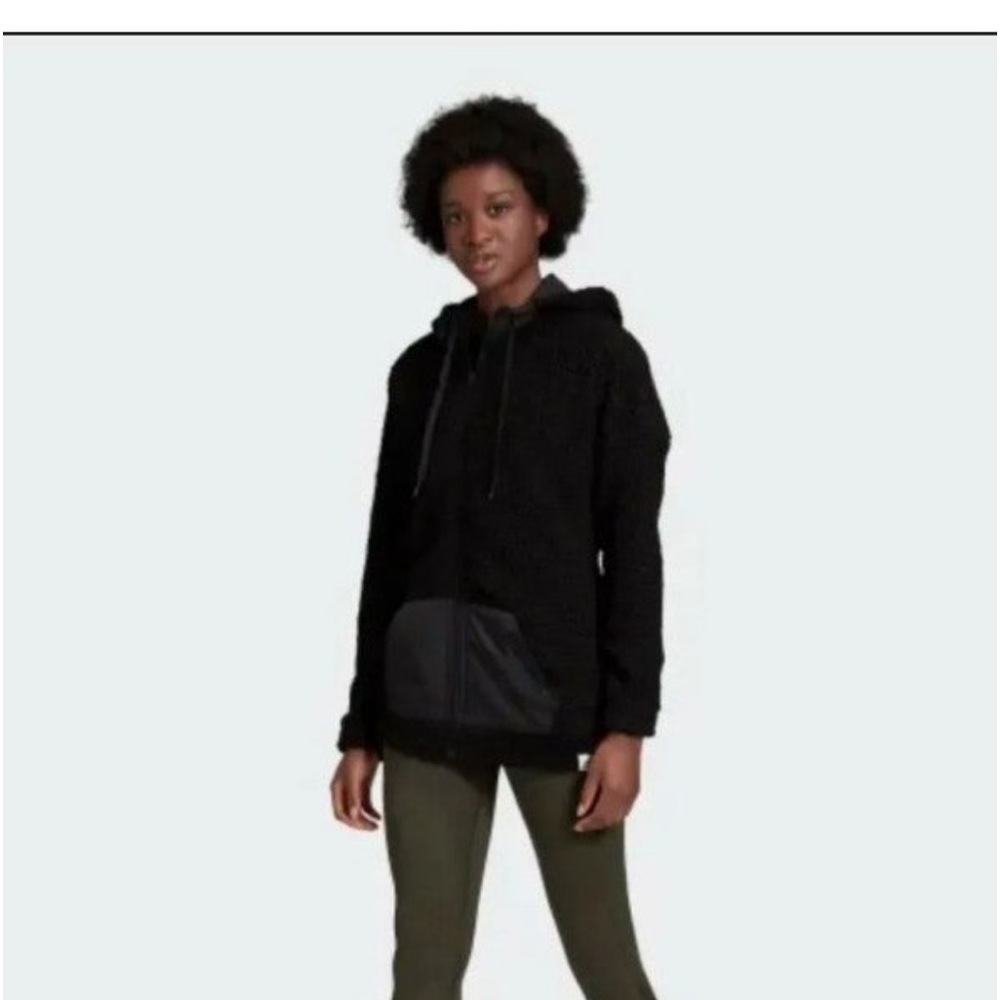 Adidas black Sherpa zip up jacket with hood